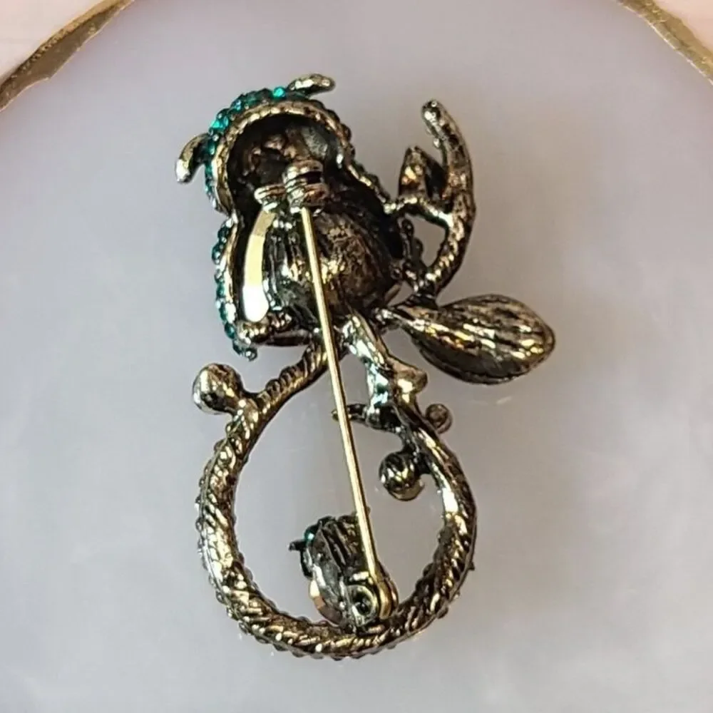 Multicolor Rhinestone Owl Brooch Pin Gold Tone Crystal Bird Women's Fashion Gift